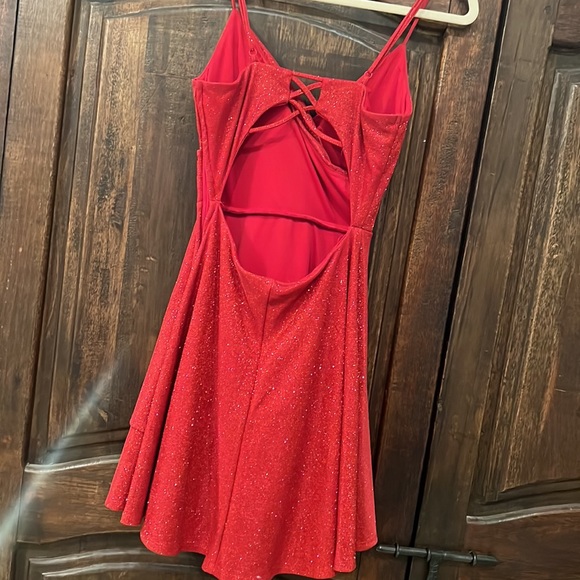 Red shimmer sparkle cocktail holiday party dress.  Teen/preteen.  XS. - Picture 3 of 4